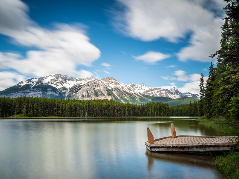 A shot of Marl Lake and Gap Mountain in the background in Kananaskis Country, Alberta, Canada